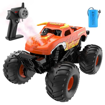 Amphibious Remote Control Car 4WD | RC Monster Truck with Dual Spray Mist & Led Lights,1:16 Scale Waterproof RC Cars for All Terrain Off-Road Pickup Toys Gifts for Boys/Girls Age 8-12+ - color: Orange