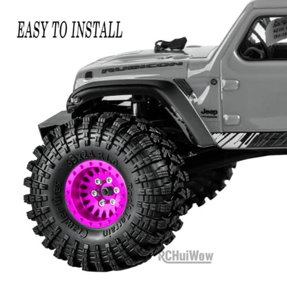 1.0" Metal Beadlock Wheel Rims Rubber Crawler Tires, Alloy Wheel Hub Off Road Rubber Soft Tire Replacement Accessories for 1/18 TRX4M 1/24 SCX24 FCX24 Mini RC Crawler Car Hop Up Parts,Style 3 - style: style3(4pcs)