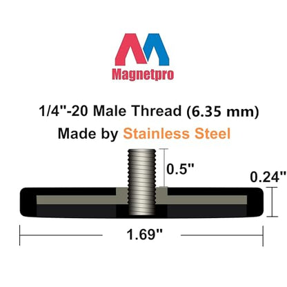 Magnetpro 4 Pieces Strong Rubber Coated Mounting Magnets 30 LB | Anti-Scratch & Anti Corrosion, Over 30 LB Adhesive Power, 1/4"-20 Stainless Steel Male Thread with Nuts, For PTZ, Camera - size: 30LB - 1/4"-20 Male SS 4P
