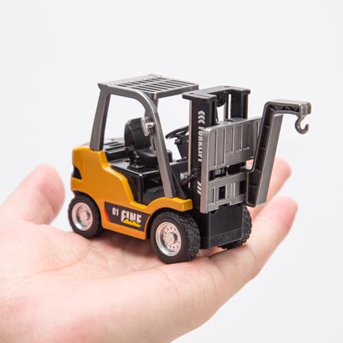 1:64 Mini Alloy RC Forklift, 2 Mode Forklift Truck with Sound and Lights Flatbed Truck & Forks, Pallet & Hook, USB Rechargeable, for Adult & Collectors