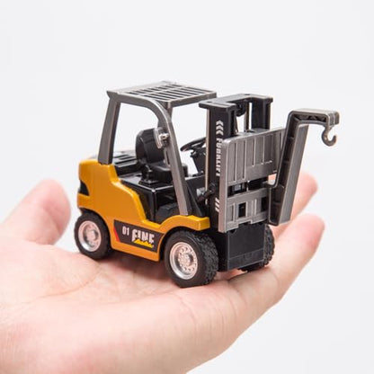 1:64 Mini Alloy RC Forklift, 2 Mode Forklift Truck with Sound and Lights Flatbed Truck & Forks, Pallet & Hook, USB Rechargeable, for Adult & Collectors