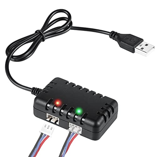 Charger Cable 2S 7.4V 1 to 2 USB Charger Replacement for SCX24 RC Car 1A with XH-3P Connector Compatible with Axial SCX10 7.4V 2S Lipo Battery RC Car Truck Drone Boat Quadcopter and Airsoft