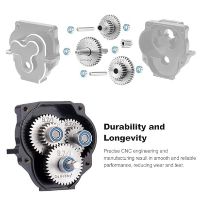 1/18 Stainless Steel Transmission Gear Set Compatible with 1/18 RC Crawler TRX-4M Bronco/Defender/F-150 Upgrades(9.7:1)