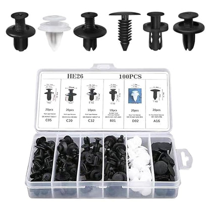 100 PCS Car Bumper Retainer Clips, Rivet Clip with Removal Tool, Fasteners Replacements, Push-in Vehicle Parts, Automotive Repair Kit, Universal for Most Cars, Trucks, SUVs (Multicolored)