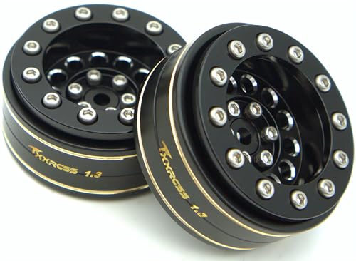1.3 Beadlock Wheels & Brass Ring Weight 46.5g Adjustable Offset-3mm 1.3 Wheels Hex 7mm for 1/18 1/24 RC Crawlers Upgrade 4Pc YK (Black) - color: Black