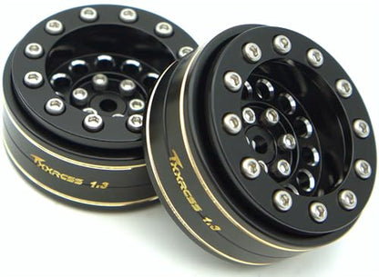 1.3 Beadlock Wheels & Brass Ring Weight 46.5g Adjustable Offset-3mm 1.3 Wheels Hex 7mm for 1/18 1/24 RC Crawlers Upgrade 4Pc YK (Black) - color: Black