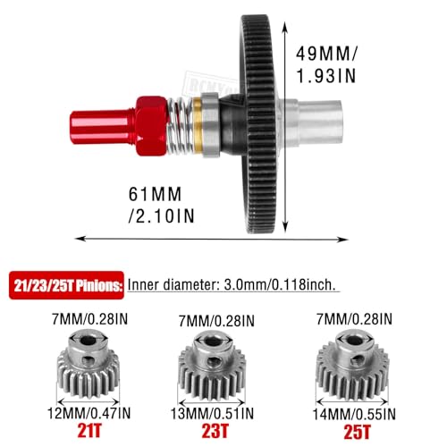 91T Spur Gear Slipper Clutch & 21T 23T 25T Pinions Gear Upgrades Part for 1/10 Granite 4X4 / Granite 4X2 Mega550,Red - color: Red - (91t)