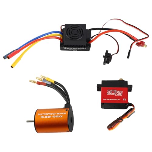 HUIOP Motor, Combo Set 3650 4300KV Motor 60 Brushless ESC 20kg Servo w/ 25T Servo Arm for 1/10 RC Car Truck Off-Road