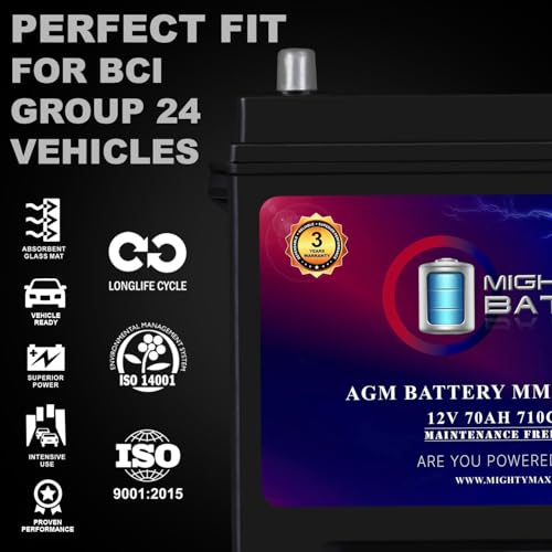 Mighty Max Battery MM-G24 Start and Stop Car BCI Group Size 24 12V 70Ah, 120RC, 710 CCA Rechargeable AGM Car battery - style: Group 24