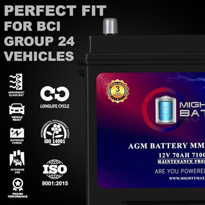 Mighty Max Battery MM-G24 Start and Stop Car BCI Group Size 24 12V 70Ah, 120RC, 710 CCA Rechargeable AGM Car battery - style: Group 24