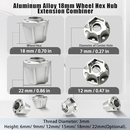 RC 18mm Metal Wheel Hex Hubs Extension Combiner Compatible with 1.9/2.2in Beadlock Wheel Rim Traxxas TRX4 SCX10 Axial Wraith Gen7 Gen8 D90 CC01 1/10 RC Crawler, 4 Pcs - color: Silver, size: 18mm