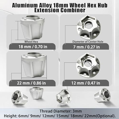 RC 18mm Metal Wheel Hex Hubs Extension Combiner Compatible with 1.9/2.2in Beadlock Wheel Rim Traxxas TRX4 SCX10 Axial Wraith Gen7 Gen8 D90 CC01 1/10 RC Crawler, 4 Pcs - color: Silver, size: 18mm