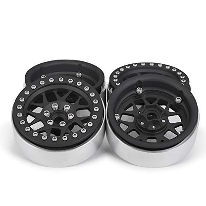 MORLORDY 4PCS RC 2.2 Beadlock Wheels Aluminum Alloy 2.2 inch Wheel Hubs Rims For 1/10 Scale RC Crawler Car SCX10 SCX10 II 90046 SCX10 III AXI03007 D90 TRX4 CC01 Upgrades - Black - color: Black