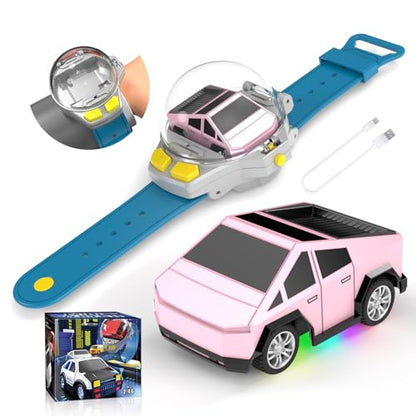 YUZ Mini Remote Control Car Watch Toy with LED Lights, 2.4G RC Cars Toy Car Watch USB Charging Hand Controlled Watch RC Car for Kids Boys Girls for Birthday Christmas Holiday Party Gifts, Pink - color: Pink