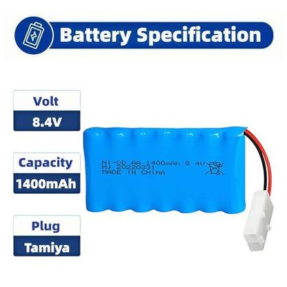 1 Pcs 8.4v 1400mah Ni-Cd Rechargable Battery Tamiya Plug KET-2P with 1 x USB Cable for RC Car RC Truck Tank