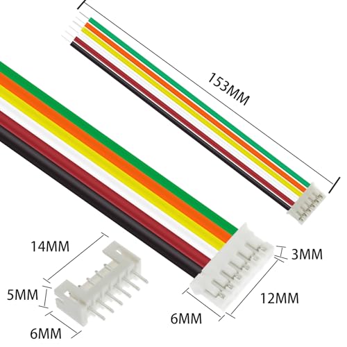 80Pcs Jst 2.0 Ph 6 Pin Connector Plug,Include 40pcs Mini 6 Pin Jst Ph2.0 Connector Plug Female with 150mm Cable Wire & 40pcs Male Micro Jst Ph2.0mm 6 Pin Connector Kit - size: Jst-2.0-Ph-6Pin-40pcs