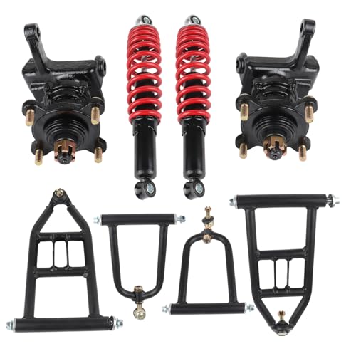 Front Suspension Shock Swing Arm Full Kit Upper Lower Steering Knuckle Spindle Kit For ATV Quad Bike Go Kart Buggy DIY Parts (340mm Front Suspension Shock Kit) - size: 340mm Front Suspension Shock Kit