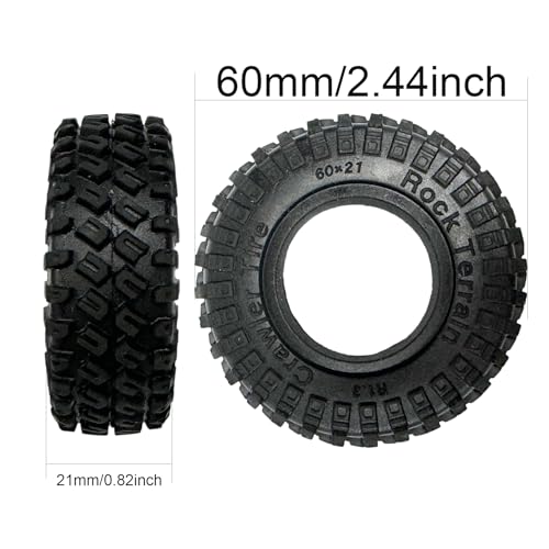 4PCS 1.3" Wheel Tires RC Mud Crawler Rock Terrain Rubber Tires with Foam Inserts for 1/18 1/24 Mini Crawler Car for TRX4M SCX24 Upgrade Parts(60 x 21mm) - color: 60x21mm
