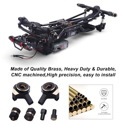 Hobbypark Brass Steering Knuckles Carriers and Brass Extended 7mm Wheel Hex Hubs Adapters for Axial SCX24 Upgrades Parts 1/24 RC Crawler Car (Black-Gold) - color: Black-gold