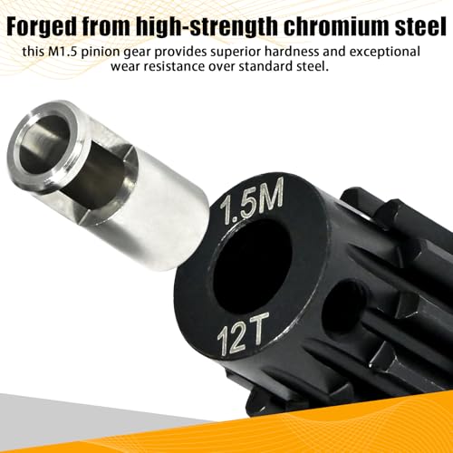 M1.5 12T Pinion Gear 8mm Bore with 8mm to 5mm Shaft Adapter Sleeve, Chromium Steel Motor Gear with Set Screw & Hex Key for Traxxas ARRMA Losi 1/5 1/8 RC Cars - size: 12T