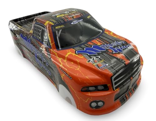 1/10 Scale RC Drift Body Shell - Painted Pickup Truck Lexan Body for Touring & Off-Road RC Cars - Monster King Graphic (Orange) - color: Orange