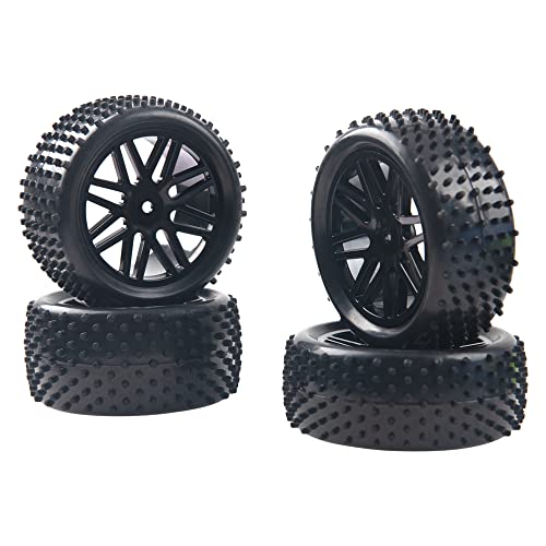 16-Spoke OD 86mm/3.38'' 16-Spoke 12mm Hex Hub Wheel Rims & Rubber Tires Compatible with Redcat Tornado HPI HSP Kyosho Losi 1/10 Scale Off Road Buggy (Black) - color: Black