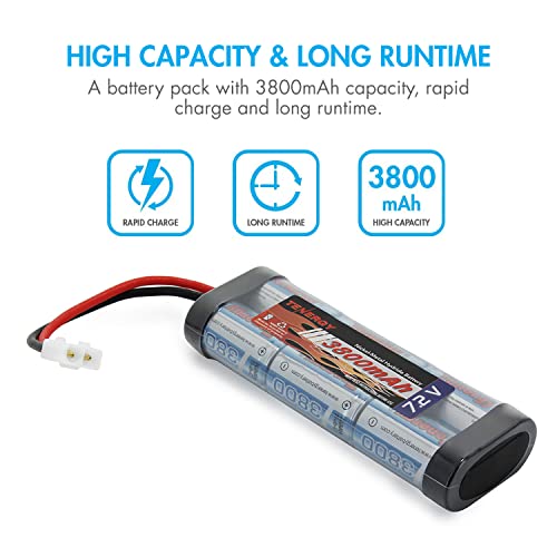 Tenergy 7.2V RC Battery Pack 3000mAh High Capacity 6-Cell NiMH Flat Battery Pack w/Standard Tamiya Connector + 7.2V-12V (6S-10S) Universal Battery Charger for NiMH/NiCd Battery for RC Cars
