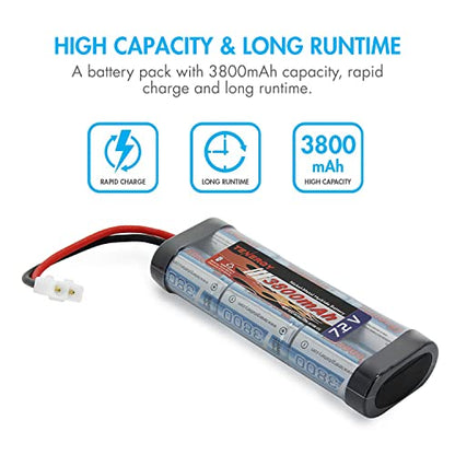 Tenergy 7.2V RC Battery Pack 3000mAh High Capacity 6-Cell NiMH Flat Battery Pack w/Standard Tamiya Connector + 7.2V-12V (6S-10S) Universal Battery Charger for NiMH/NiCd Battery for RC Cars