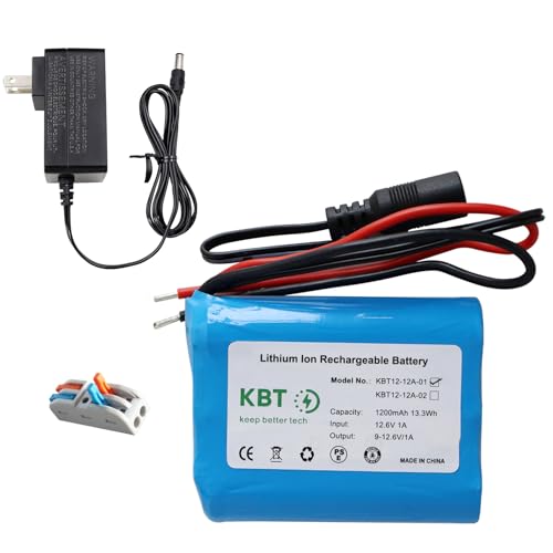 KBT 12V 1200mAh Rechargeable Li-ion Battery, Bare Leads Wire Replacement Battery Pack with Charger Compatible for 12V Devices RC Car, Boat, Robot, DIY, LED Light Kit - style: 1.2Ah bare leads