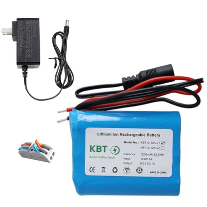 KBT 12V 1200mAh Rechargeable Li-ion Battery, Bare Leads Wire Replacement Battery Pack with Charger Compatible for 12V Devices RC Car, Boat, Robot, DIY, LED Light Kit - style: 1.2Ah bare leads