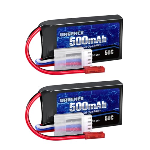 11.1V 500mAh Lipo Battery 3S 50C High Discharge Rate RC Battery Pack with JST Plug Rechargeable Lipos for RC Airplane Racing Drone Helicopter Quadcopter Micro FPV RC Car Truck Boat (2 Packs)