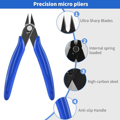 5 Inch Micro Flush Cutter, 2 Pack Small Wire Cutters Spring Loaded Cutting Pliers, Wire Cutters for Jewelry Making, Soft Copper Wire, Floral, Electronics, Model Craft, Heating Wire, 3D Print - color: 2 Pack