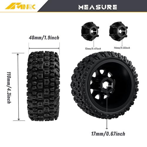 Pre-Glued Plastic RC Wheels and Tires 12MM 14MM 17MM Hex Compatible with Arrma Axial RC4WD Redcat Slash 2WD 4X4 Senton Short Course Truck Upgrades Part Black - color: Black