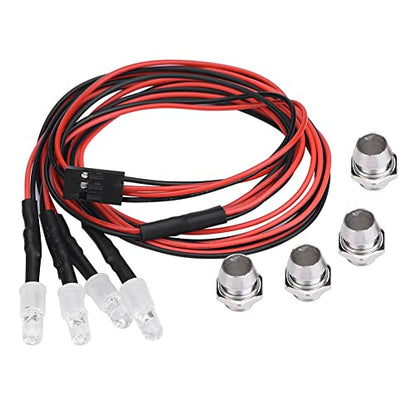 4Pcs RC Light Kit, 5mm RC LED Light Headlights, White and Red Color LED Headlights Taillight Kit Accessories with 27.6in Lines for 1/10 Remote Control Model Car Truck