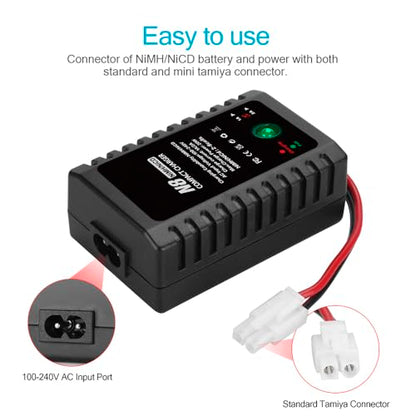 NiCD NiMH Battery Charger for 2-8S Battery Packs of Airsoft RC Car Drone | Fast RC NiCD NiMH Battery Chargers Compatible with Standard Tamiya/Mini Tamiya/Alligator Clips Connectors