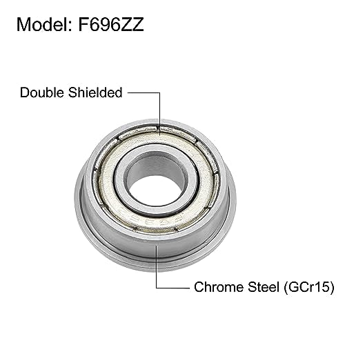 uxcell F696ZZ Flanged Ball Bearing 6x15x5mm Double Shielded Chrome Steel Flange Bearings, 4pcs - size: 6x15x5mm