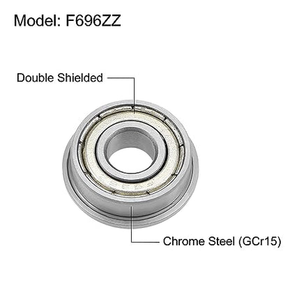 uxcell F696ZZ Flanged Ball Bearing 6x15x5mm Double Shielded Chrome Steel Flange Bearings, 4pcs - size: 6x15x5mm