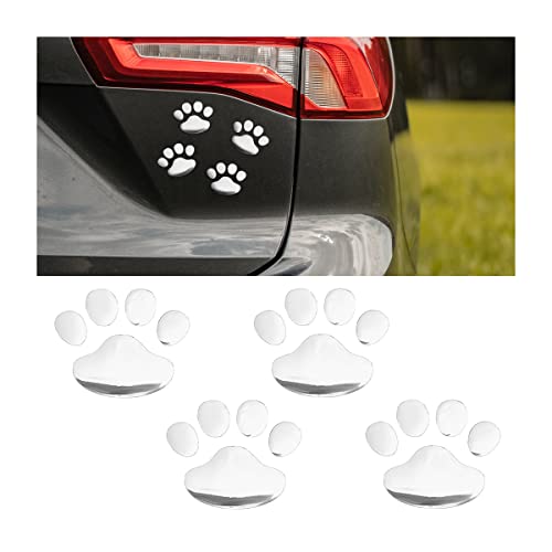 4PCS Dog Paw Footprint Car Stickers, 3D Waterproof Cartoon Puppy Dog Paw Decals for Vehicles Bumper Window, Auto Car Body Decoration Self-Adhesive Stickers for SUV Pickup Truck (Silver) - color: Silver