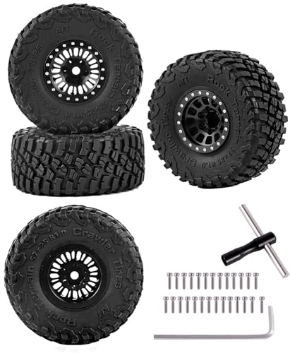 Aluminum 1.0in Beadlock RC Wheels Upgrades Part for 1/18 1/24 TRX4M,SCX24,FCX24 RC Crawler,4pcs RC Truck Tires Hops Up,Black - color: Black(4pcs)