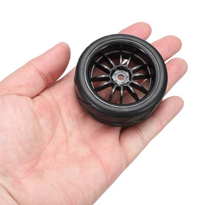 uxcell 4-Pair High-Grip RC Car Tire & Wheel Set for 1/10 Scale On-Road Touring Cars - Soft Rubber Tyres with 12mm Hubs, Black, Type A