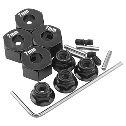 Metal 12mm Hex Wheel Hubs 7mm Thick Drive Adapters with Flanged Lock Nuts Compatible with Traxxas 1/10 4WD Rustler Slash Stampede RC Car，Replace Part 1654 (Black) - color: Black
