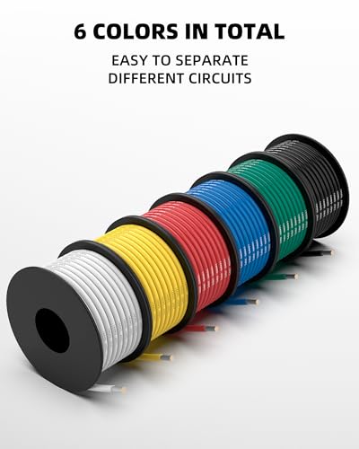 NAOEVO 14 Gauge Wire, Tinned Copper Silicone 14 AWG Automotive Wire, 180FT | 200°C, High Conductivity, Flexible 14 AWG Stranded Wire, 14 AWG Wire for Automotive, LED, DIY, Circuit (6 Colors 30ft/Spool) - size: 30ft, style: 14AWG