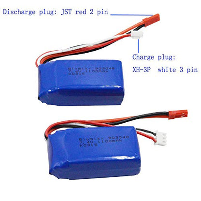 Blomiky 2 Pack 7.4Wh 7.4V 1000mAh 35C Li-ion-Po Battery with JST Plug Suitable for Wltoys A949 A959 A969 A979 A320 A321 RC Truck Cars and K929 RC Helicopter Airplane / A959