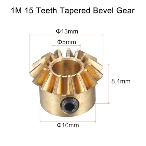 uxcell 2pcs Bevel Gear 0.8 Module 1:1 Reduction Rate 15T 5mm Hole Dia Bevel Pinion Gear Brass, 45 Degree Steering Gear for Hardware Mechanical Rotation, Yellow