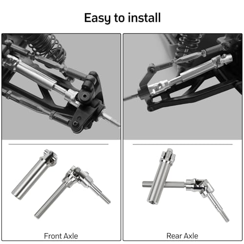 4Pcs Front and Rear CVD Drive Shafts U-Joint Steel Metal RC Driveshaft for 1/10 Traxxas Slash/Stampede/Hoss/Rustler VXL 4X4 4WD RC Car Upgrade Parts(Steel Metal Front&Rear Axle, Sliver)
