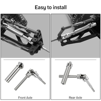 4Pcs Front and Rear CVD Drive Shafts U-Joint Steel Metal RC Driveshaft for 1/10 Traxxas Slash/Stampede/Hoss/Rustler VXL 4X4 4WD RC Car Upgrade Parts(Steel Metal Front&Rear Axle, Sliver)
