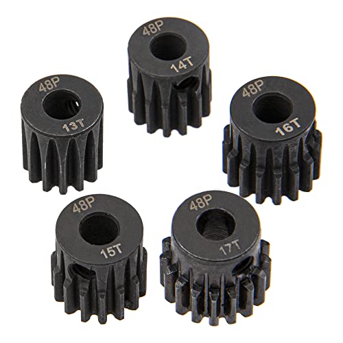 5Pack ShareGoo Steel 48P 3.175mm Pinion Gear Sets 13T 14T 15T 16T 17T fit 3.175mm (1/8-Inch) Shaft Compatible with Arrma HPI Kyosho Losi Axial Traxxas Tamiya Associated 1/10 RC Car Monster Truck Buggy