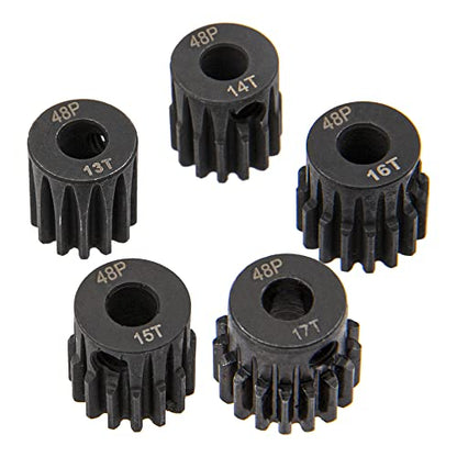 5Pack ShareGoo Steel 48P 3.175mm Pinion Gear Sets 13T 14T 15T 16T 17T fit 3.175mm (1/8-Inch) Shaft Compatible with Arrma HPI Kyosho Losi Axial Traxxas Tamiya Associated 1/10 RC Car Monster Truck Buggy