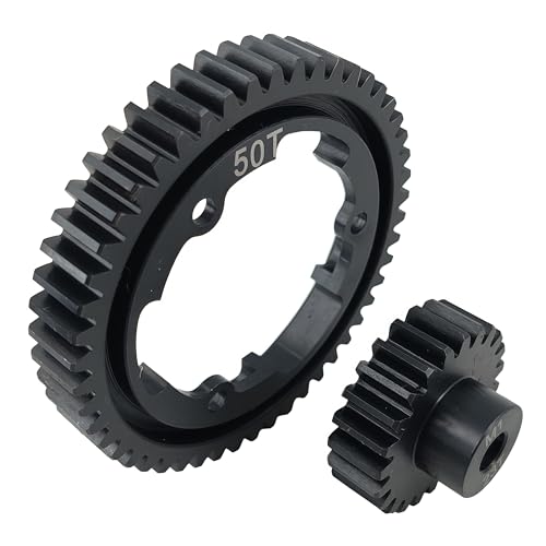 Hardened Steel 1.0 Mod Spur Gear with 23T Pinion for X-Maxx Maxx E-Revo (50T) | 1/5 Scale,1/7 XO-1,1/10 Maxx,E-Revo 2.0 VXL,Heavy Duty,Upgrade Parts,6449 Compatible,High Strength - style: 50T