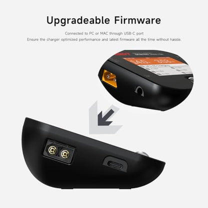 ISDT Q6 Retro 350W 16A DC Smart Pocket Charger, XT60 Battery Charger for 1-6S Life/LiPo/LiHV, Compact & Portable with USB-C Firmware Upgrade, Adjustable Digital Power Supply Mode